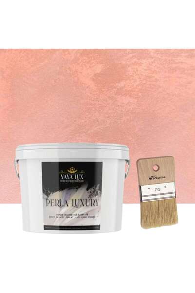 YaYa Color Luxury Decorative Paint, Perla Luxury with Pearl Flakes, Peach, 2 Liters and 70 mm Brush