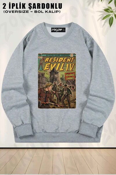 ZOKAWEAR Unisex Resident Evil 4 Fan Art Comic cu imprimeu supradimensionat gu...