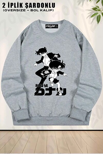 ZOKAWEAR Detective Conan unisex v2 cu imprimeu supradimensionat guler rotund Swea tricou