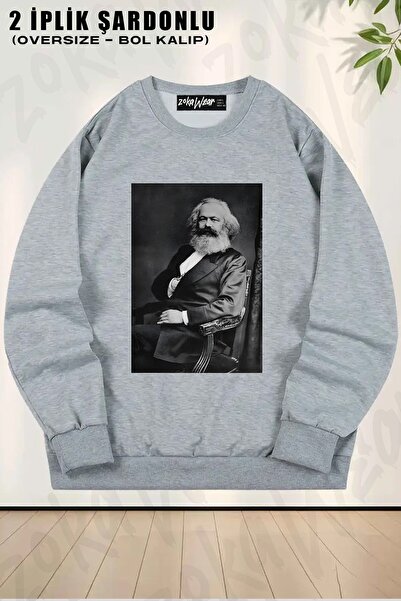 ZOKAWEAR Hanorac unisex Karl Marx (Cea mai bună CALITATE) B cu imprimeu O sup...