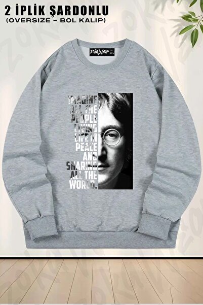 ZOKAWEAR سويت شيرت للجنسين من The Beatles، جون لينون مطبوع قصة فضفاضة برقبة د...