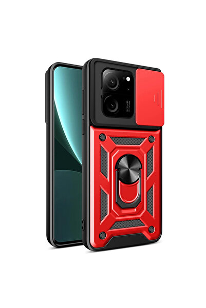 Twin Store حافظة Mi 13T من السيليكون مع حلقة عدسة - أحمر