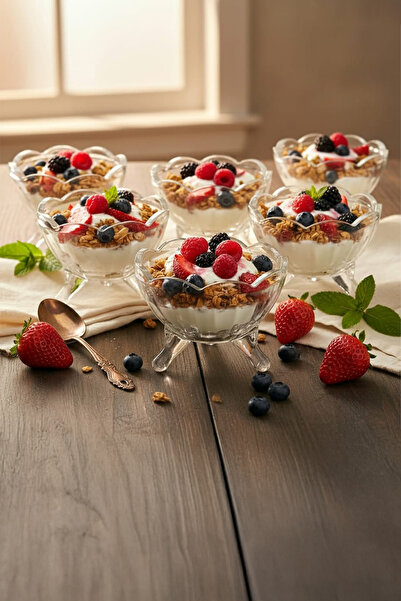 Home Florelle Glass Footed Bowl – Set of 6 Snack Bowls & Presentation Bowls 10 cm