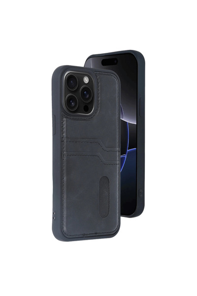 Najmaddin حافظة آيفون 15 برو ماكس حافظة جلدية مع حامل بطاقات سارة - أسود