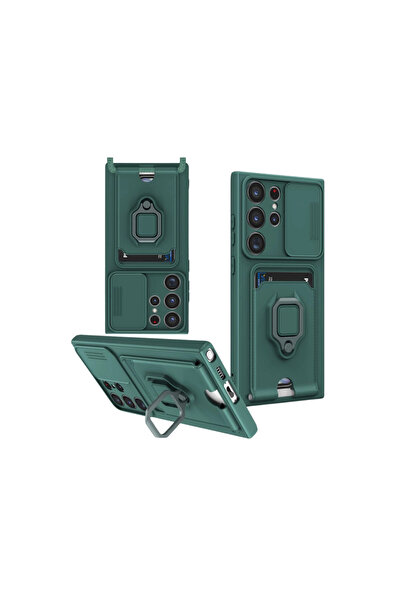Twin Store حافظة Galaxy S25 Zuma من السيليكون مع حلقة لبطاقة الأعمال - أخضر