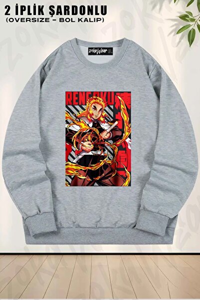 ZOKAWEAR Demon Slayer Rengoku unisex cu imprimeu supradimensionat guler rotun...