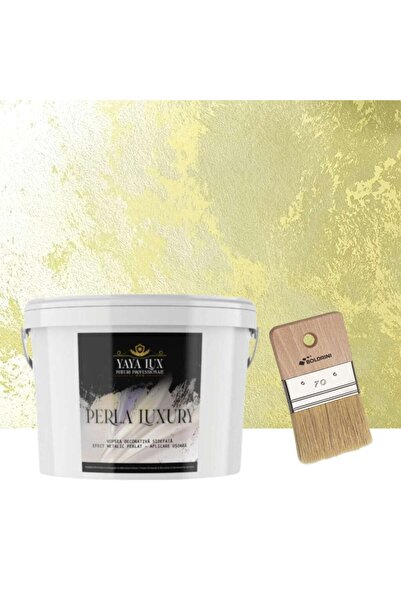 YaYa Color Luxury Decorative Paint, Perla Luxury with Pearl Flakes, Imperial Yellow, 2 Liters and 70 mm Brush