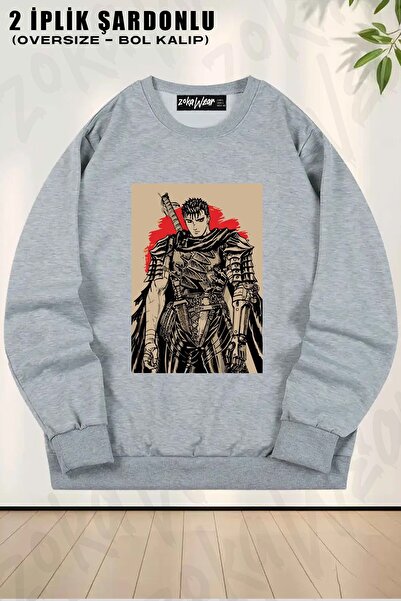 ZOKAWEAR سويت شيرت برقبة دائرية للجنسين من Berserk Guts (رسم) بشخصية أنمي مطب...