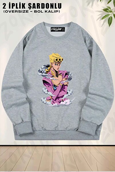 ZOKAWEAR Unisex Jojo's Bizarre Adventure Printed Oversized Crew Neck Sweatshirt