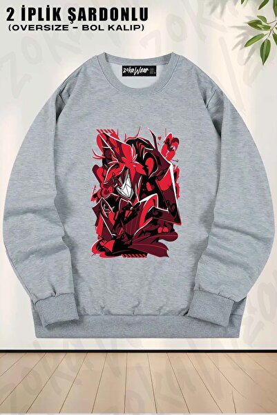 ZOKAWEAR سويت شيرت هازبين هوتيل ألاستور مطبوع قصة فضفاضة برقبة دائرية للجنسين