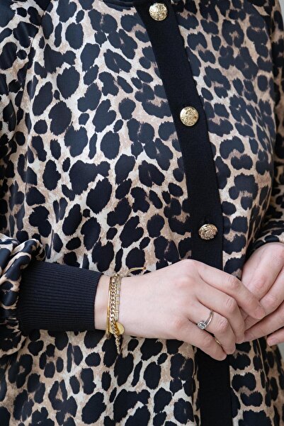 Ghisa Patterned Knitwear Detailed Satin Cardigan Skirt Set