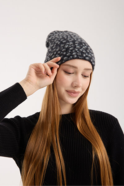 OX-RA Black Leopard Patterned Plush Folded Beret