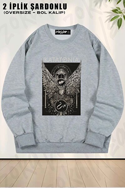 ZOKAWEAR Unisex Temple Katatonia cu imprimeu supradimensionat guler rotund Sw...