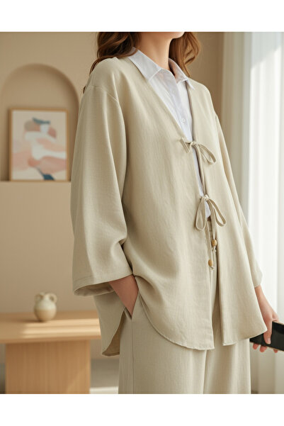 MissRunin önü çift Bağlamalı Pantolonlu Kimono Takım
