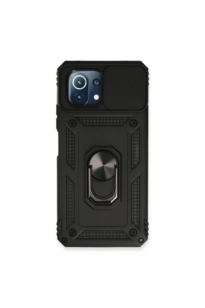 Twin Store حافظة هاتف Mi 11 Lite من السيليكون مع حلقة عدسة - أسود