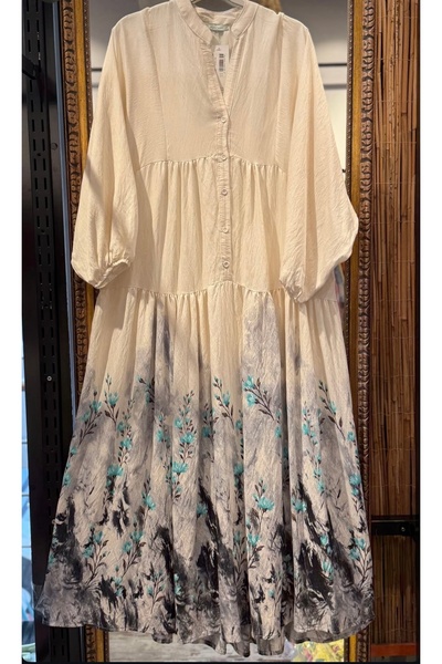 BZ BUTİK Yaprak desenli viskon elbise