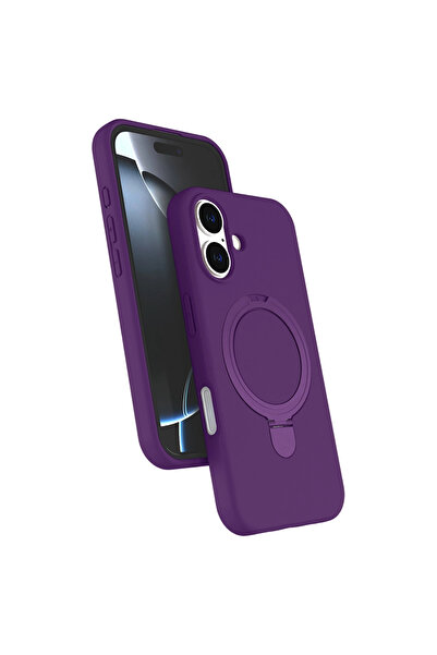 AL - KAR TİCARET غطاء آيفون 16 بلس ريجال مع حامل ماج سيف - بنفسجي غامق
