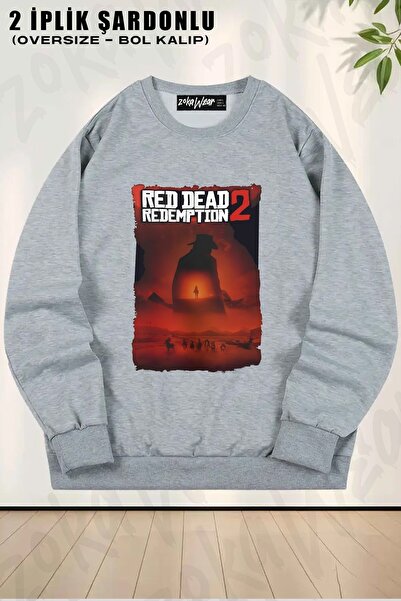 ZOKAWEAR Unisex Red Dead Redemption cu imprimeu supradimensionat guler rotund...