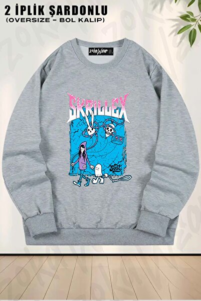 ZOKAWEAR Unisex Skrillex cu imprimeu supradimensionat guler rotund Swea tricou