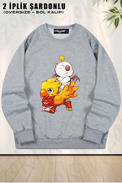 ZOKAWEAR سويت شيرت يونيسكس تشوكوبو آند موجل فاينل فانتسي مطبوع قصة فضفاضة برق...