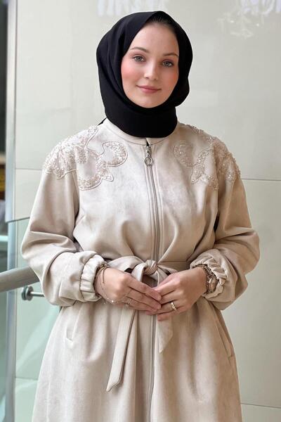 FUAT GÜRSEN Fuat Gürşen Sequin Embroidered Zippered Belted Suede Jacket