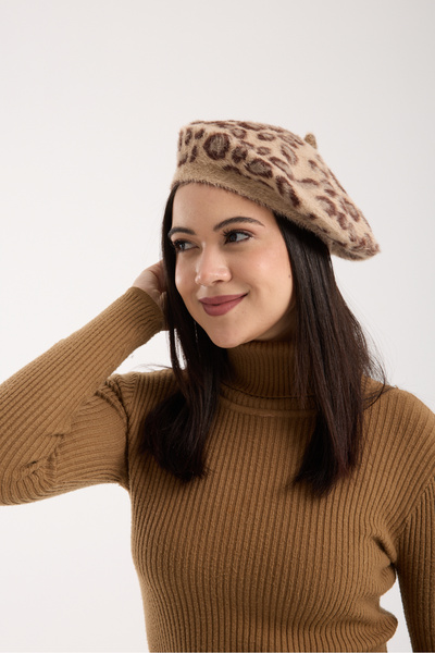 OX-RA Leopard Patterned Plush Painter Beret