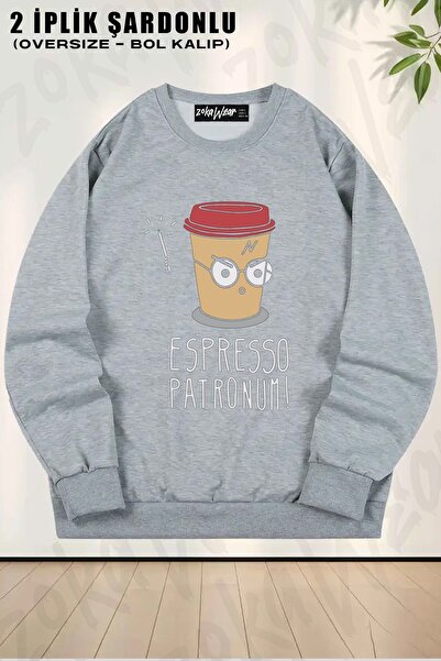 ZOKAWEAR Unisex Espresso Patronum cu imprimeu supradimensionat guler rotund S...