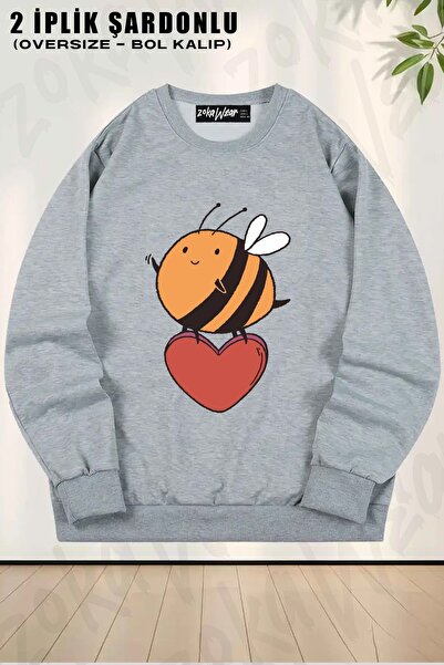 ZOKAWEAR Unisex Cute Heart Bee cu imprimeu supradimensionat guler rotund Swea...