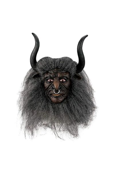 Zherqon Horror Mask - Demon Bull King with Horns, Latex, Black
