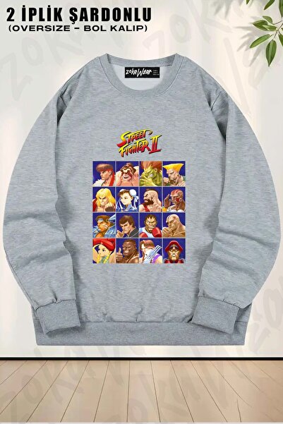 ZOKAWEAR سويت شيرت يونيسكس ستريت فايتر مطبوع قصة فضفاضة برقبة دائرية