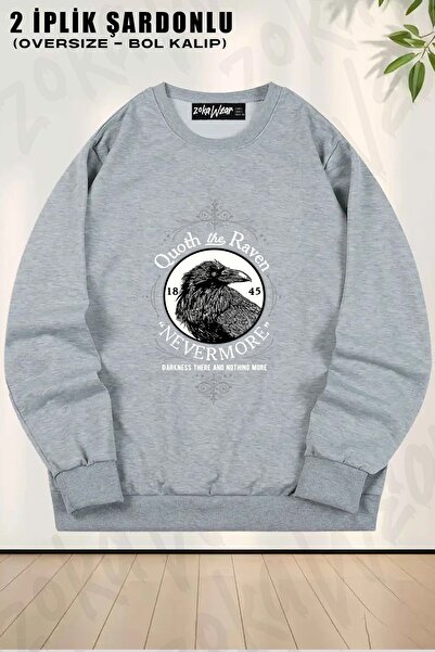 ZOKAWEAR Unisex Quoth The Raven Nevermore cu imprimeu oversized guler rotund ...