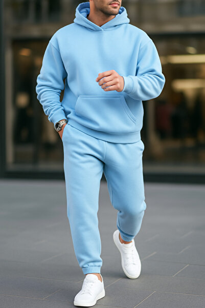 ruNadeS Men's Cotton Relaxed Fit Kangaroo Pocket Hooded Tracksuit Set - Hiking