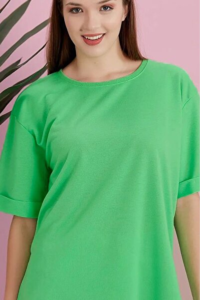 Alışveriş Sokağı Slit Double Sleeve Wide Crew Neck Oversized Sweatshirt