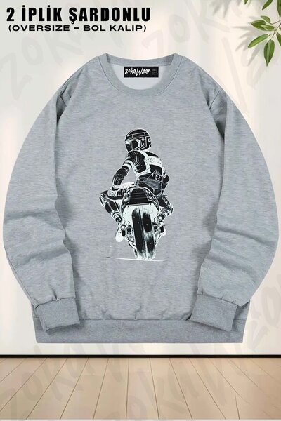 ZOKAWEAR Unisex Motorcycle Printed Oversized Crew Neck Sweatshirt