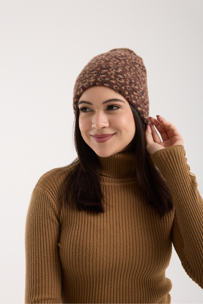 OX-RA Brown Leopard Patterned Plush Folded Beret