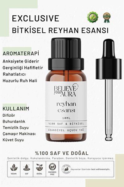 Believe Your Aura Bitkisel Reyhan Esansı - %100 Saf ve Bitkisel Buhurdanlık D...