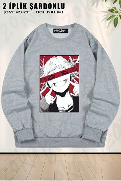 ZOKAWEAR سويت شيرت My Hero Academia Himiko Toga مطبوع قصة فضفاضة برقبة دائرية...