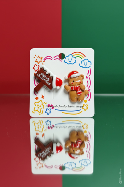 BearPear 2'li Merry Christmas Yılbaşı Yeni Yıl Küpesi
