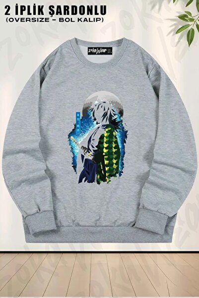 ZOKAWEAR Demon Slayer unisex x7 cu imprimeu supradimensionat guler rotund Swe...