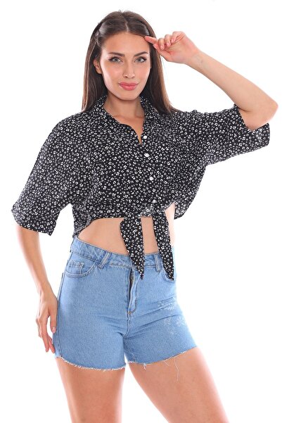 Alışveriş Sokağı Front-Tied Blue Casual Women's Shirt