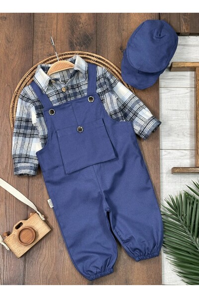 Bolly Baby Baby Boy Lumberjack Salopet Set with Cap