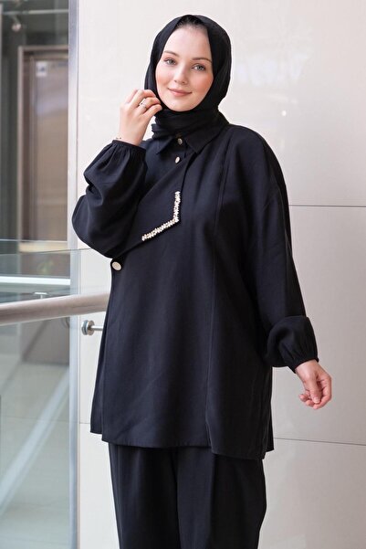 Ghisa Front Embroidered Shirt and Pants Set with Cap