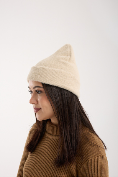 OX-RA Beige Plush Folded Bearded Beret