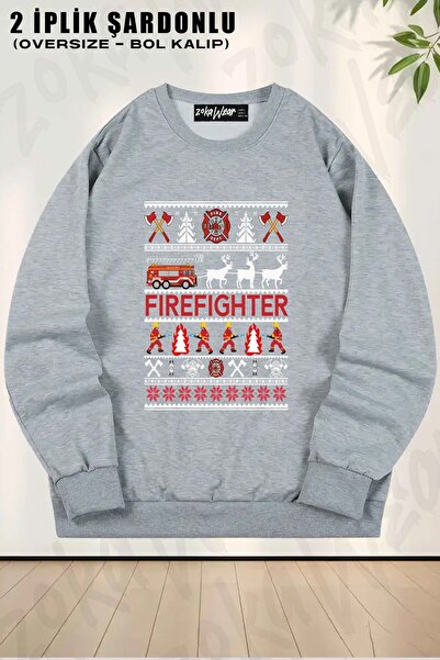 ZOKAWEAR Pompier unisex Crăciun urât cu imprimeu supradimensionat guler rotun...