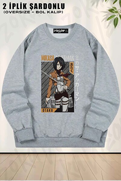ZOKAWEAR Unisex Mikasa Fan Attack On Titan cu imprimeu supradimensionat guler...