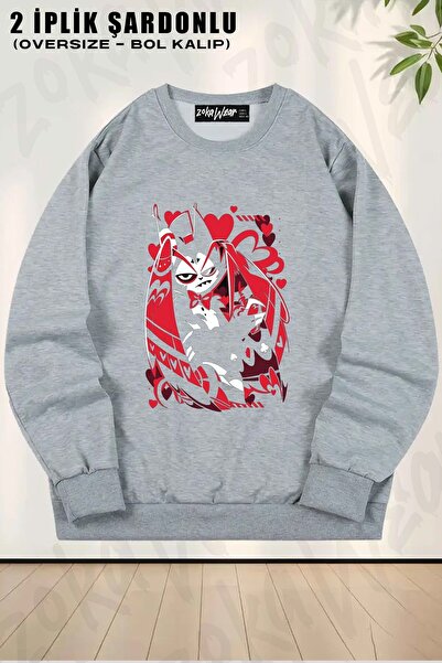 ZOKAWEAR سويت شيرت هازبن هوتيل هوسك مطبوع قصة فضفاضة برقبة دائرية للجنسين