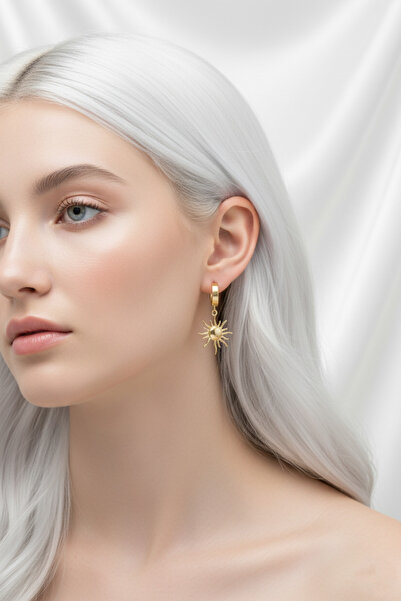 özgül takı ve tasarım Stainless Steel Gold Color Sun Pattern Women Earrings