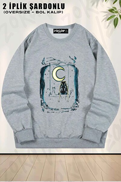 ZOKAWEAR سويت شيرت يونيسكس سيلور مون 3 مطبوع قصة فضفاضة برقبة دائرية