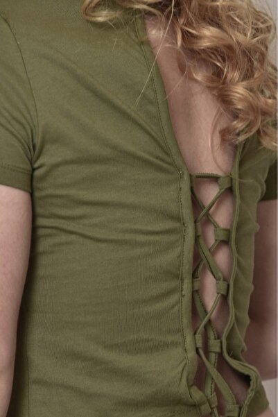 Alışveriş Sokağı Green Crop Blouse with Back Laces