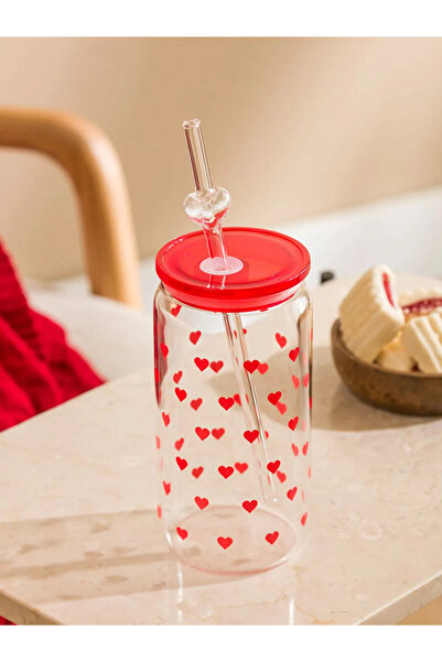 LC Waikiki Kalp Printed Glass with Straw 480 ml